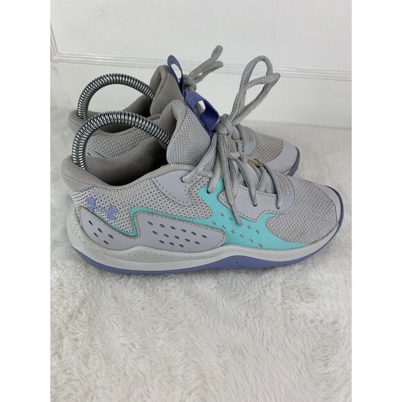 Under Armour Youth Sneakers Size 2.5Y Gray Aqua Purple Athletic Running Shoes - Picture 4 of 11